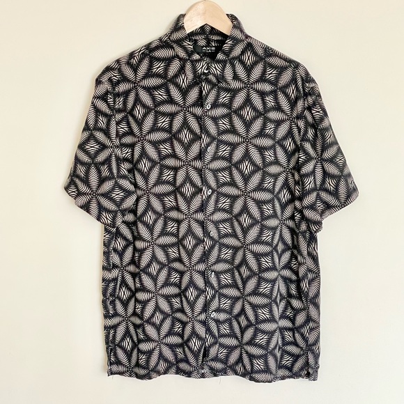 AXIS LA Geometric Flower Of Life Print Black Button Down Silk Shirt Men’s Large - Picture 2 of 7